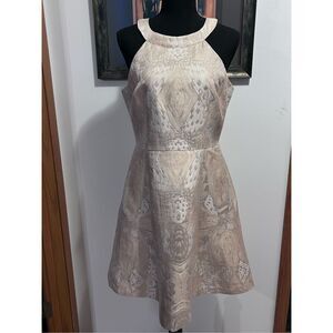 Adrianna Papell Dress Halter Neck Jacquard Metallic Fit & Flare Size 8